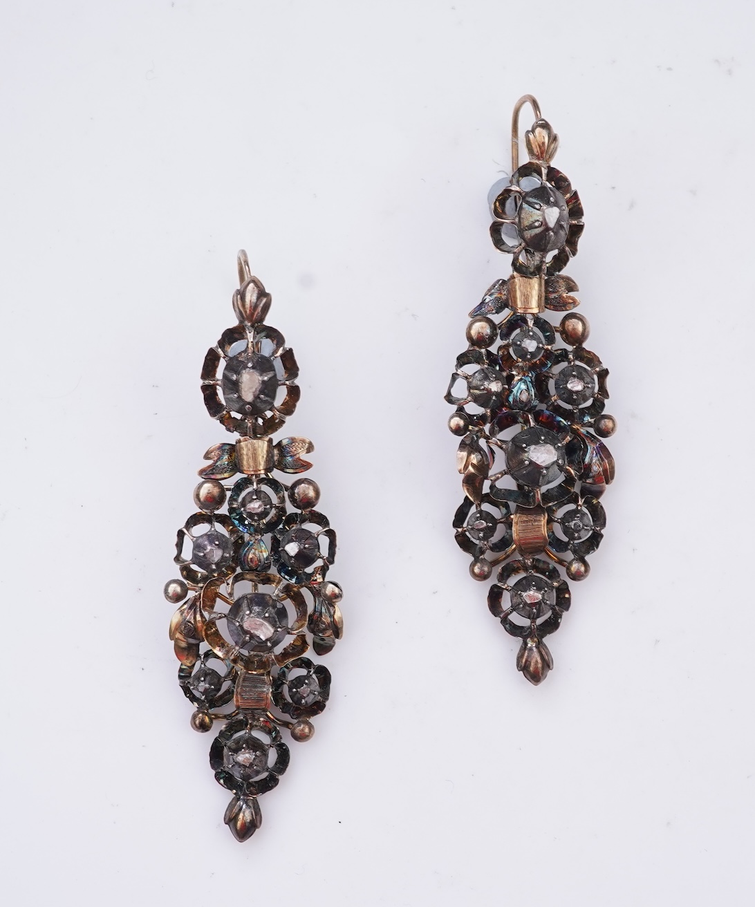 A pair of diamond earrings, probably Southern Italy, 19th century